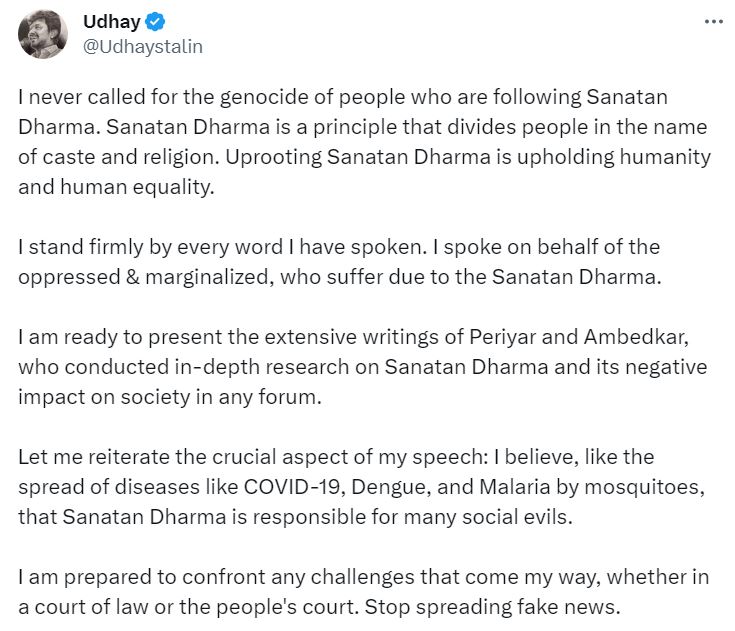Udaynidhi's tweet