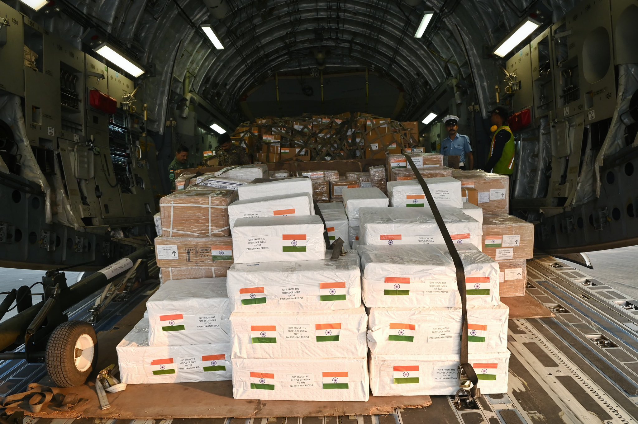 Humanitarian Aid loaded to Indian Air Force Flight