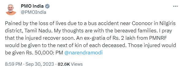 Tweet by PM on Bus Accident